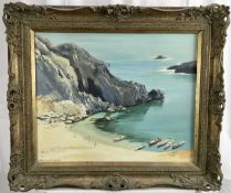 Ashley Bryant, Contemporary, oil on board - sheltered cove, signed lower left, 54cm x 44cm, in gilt