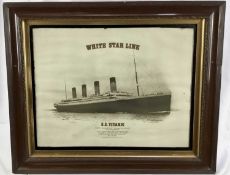 Titanic interest - White Star Line S.S. Titanic print, 48cm x 38cm in gilt and wooden glazed frame,