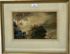 William Payne (1755-c.1830) watercolour - figures by moonlight, 19cm x 29cm, in glazed gilt frame