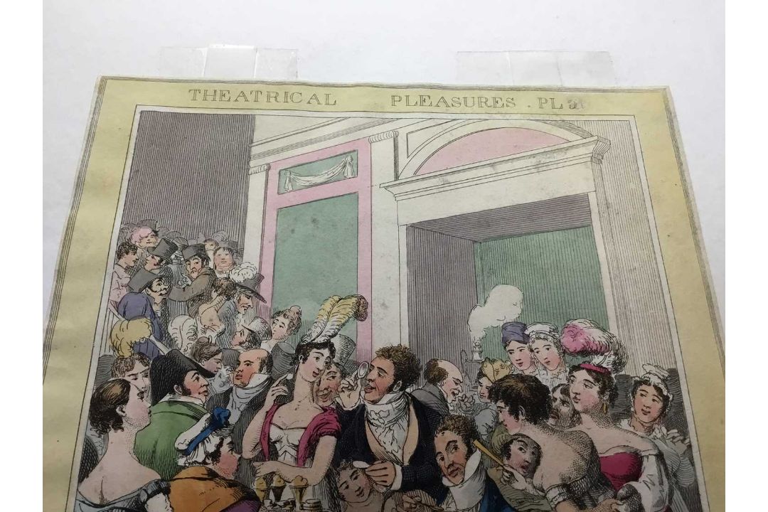 Early 19th century satirical engraving - Theatrical Pleasures 'Feasting in the saloon', London pub. - Image 2 of 7
