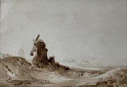 Norwich School, 19th century, pair of sepia watercolours - East Anglian Landscapes, 13.5cm x 19cm an