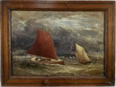 English school, oil on board - racing yachts, 36cm x 25cm in wooden frame, 44cm x 34cm overall