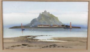 Reginald Daniel Sherrin oil on board - St Michaels Mount, 28.5cm x 16.5cm