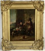 Early 19th century Dutch school oil on panel- the vegetable seller, 21.5cm x 27cm, in ornate gilt fr