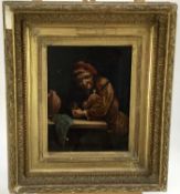 Dutch School, 18th Century, oil on canvas laid on panel - A figure in an inn interior, 20cm x 26cm,