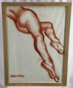 Colin Moss (1914-2005) red chalk on paper - figure study, signed, 54cm x 74cm, in glazed wooden fram