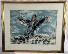 Bernard Rooke (b.1938) mixed media - conductor, signed, 58cm x 44cm mounted in glazed gilt frame, 80