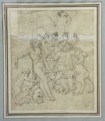 Continental School, 17th century, pen and ink - Bacchanalian scene, 24cm x 20cm, in gazed gilt frame