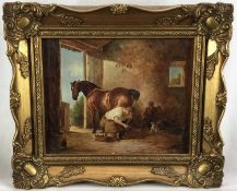 Laine Porter, a pair of oils on canvas - ponies, 19cm x 24cm, framed