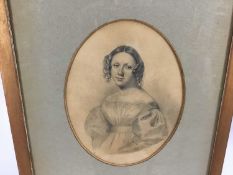 Manner of Sir George Richmond pencil on paper - Portrait of a young lady of the 1820's, in oval moun