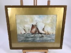 Samuel Hewitt watercolour - 'Blue Fleet delivering to Cutter Don', 37.5cm x 27.5cm, mounted in glaze