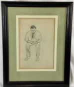 Late 19th century French School pencil sketch - portrait of labourer, label verso for Hazlitt, Goode