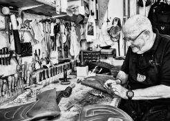 Jayne Odell black and white photographic print, 'Making saddles', 160cm x 114cm