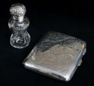 GEORGE V SILVER CIGARETTE CASE, Birmingham 1910, floral chased decoration and monogram, 8.5cms h,