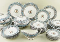 WEDGWOOD BONE CHINA 'FLORENTINE TURQUOISE' PATTERN DINNER SERVICE FOR SIX, including two tureens,