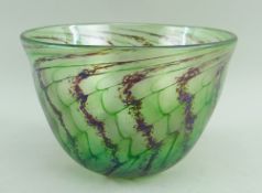 CHARLES RAMSAY (LONDON GLASS WORKS) STUDIO GLASS BOWL, everted from, iridescent with brown and green