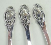 DANISH SILVER SERVING FLATWARE, Johannes Siggaard, handles with pierced bird and berry finials,