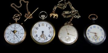 FOUR VARIOUS OPEN FACE POCKET WATCH comprising military example stamped to the back with arrow