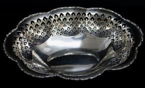 GEORGE V SILVER BASKET, London 1924, lobed pierced sides, 28cms wide, 12 ozt Provenance: deceased