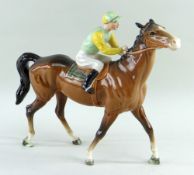 BESWICK STEEPLECHASER & JOCKEY, no. 1037, the rider in green and yellow silks on bay horse with