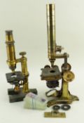 TWO 19TH CENTURY MONOCULAR MICROSCOPES, comprising one by E. Hart & E. Praz (Paris) lacquered