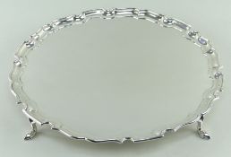 GEORGE V SILVER SALVER, Edward Barnard & Sons, London 1929, piecrust rim on four slender hoof