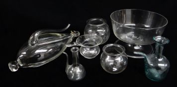 ASSORTED COLLECTIBLE PLAIN BLOWN GLASS, including a Swedish ship's flask barometer, 27cms h (base