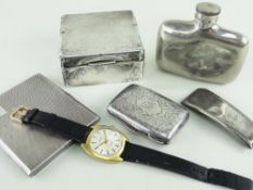 ASSORTED SILVER, PLATE & WRISTWATCH, including machine turned cigarette case, 10cms h, Victorian