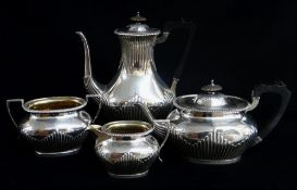VICTORIAN ELECTROPLATED FOUR-PIECE TEA & COFFEE SET, Elkington & Co, 1894/5, oval half fluted form