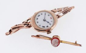VINTAGE 9CT GOLD ALADIN LADIES WRISTWATCH, white enamel dial with roman indices, gilt minute
