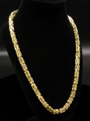9KT GOLD FANCY SQUARE LINK NECKLACE, length 56cms, 64.8g