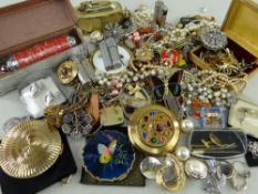ASSORTED COSTUME & DRESS JEWELLERY comprising dress rings, two boxed Stratton compacts and two other