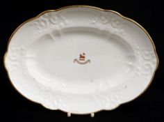 SWANSEA PORCELAIN OVAL DISH WITH CREST 'Duw ar fy Rhan', of lobed form with typical moulding of c-