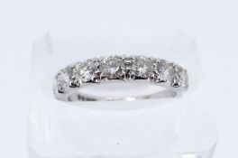 18CT WHITE GOLD SEVEN-STONE DIAMOND RING, total diamond weight 1.0cts approx. (visual estimate),