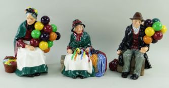 THREE ROYAL DOULTON BONE CHINA FIGURES, comprising 'Silks & Ribbons' HN2017 , 'The Old Balloon