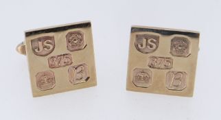 PAIR OF 9CT GOLD SQUARE SECTION CUFFLINKS, 17.1gms, in Ronald L. Bailey box Provenance: deceased