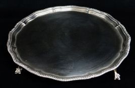 GEORGE V SILVER SALVER, Goldsmiths & Silversmiths Co Ltd, London 1927, shaped gadrooned rim on