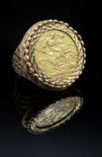GEORGE V GOLD HALF SOVEREIGN RING, 1911, in 9ct gold pierced setting, ring size O, 9.0gms