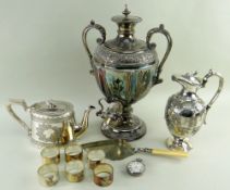 ASSORTED VICTORIAN ELECTROPLATE & SILVER POCKET WATCH, including samovar, Llanbradach presentation