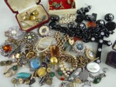 ASSORTED COSTUME & DRESS JEWELLERY comprising Albert chains and plated bracelet, cufflinks, coins,