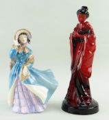TWO ROYAL DOULTON BONE CHINA FIGURINES comprising Flambé glazed 'The Geisha' HN 3229 exclusively fo