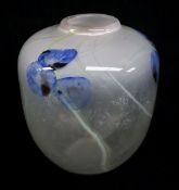 BARRY CULLEN STUDIO GLASS VASE, shouldered form with pale blue, lime and milk decoration, signed,