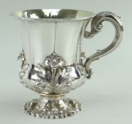 WILLIAM IV SILVER TANKARD OR CHRISTENING CUP, Charles Fox, London 1843, having flower and foliage d