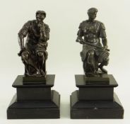 PAIR BRONZE SCULPTURES OF ROMAN CENTURIONS, on black slate plinths, 23cms h (2) Provenance: deceased