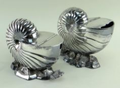 TWO ELECTROPLATED NAUTILUS SHELL SPOON WARMERS, the smaller by Elkington & Co, 15.5 and 15.5cms (2)