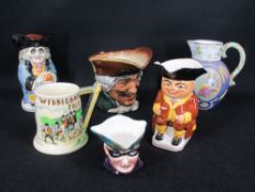 TOBY, CHARACTER & OTHER JUGS (6) to include an early relief example decorated with crop gatherers