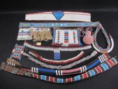 AFRICAN BEADED ADORNMENTS including necklaces, bags, Hoda drinking vessel ETC