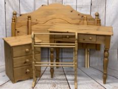 MODERN PINE BEDROOM FURNITURE, 6 ITEMS - a single drawer side table, 76cms H, 91.5cms W, 51cms D,