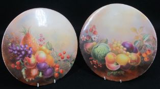 WILLIAM BIRBECK HAND PAINTED PORCELAIN PLAQUES, a pair, with fruit and wild berry decoration, both
