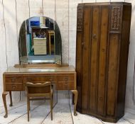 VINTAGE OAK SINGLE DOOR HALL ROBE, 185cms H, 78cms W, 41cms D and a triple mirror walnut dressing